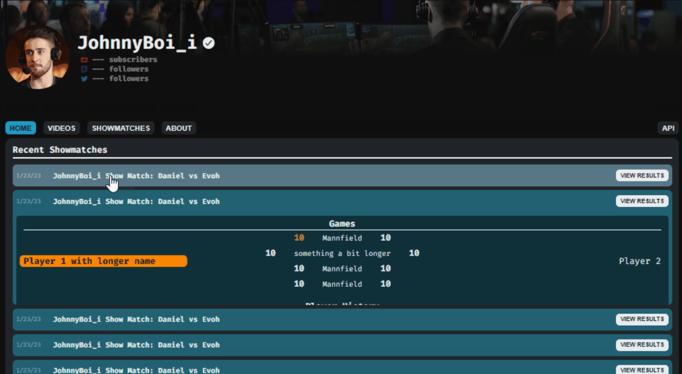 background screenshot of the rocket league match api website